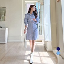에비뉴비 여성용 스트라이프 셔츠 미니 원피스