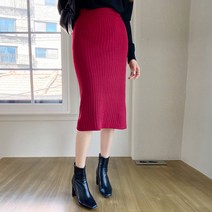 빈 페미닌 골지 슬림 니트 스커트