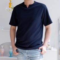 럭스타이 남성용 구김없는 링클프리 엠보 슬릿 브이넥 반팔 티셔츠
