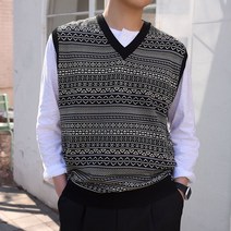 플레이즈 남성용 유니크 멀티패턴 니트 조끼 베스트