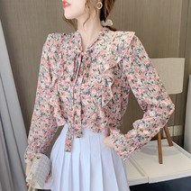 알로데 베리떼 리본 프릴 플라워 블라우스