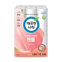 깨끗한나라 3겹 천연펄프 자극없는 젠틀 화장지 27m, 30롤, 1팩