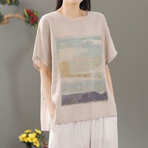 레몬소울 수채화 빅사이즈 라운드 반팔 블라우스