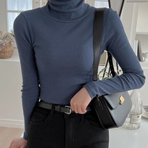 여성용 베이직 쫀쫀 스판 터틀넥 슬림핏 긴팔 골지 폴라티