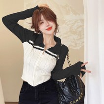 노이디제이 배색 숄더 니트 가디건 INO380A