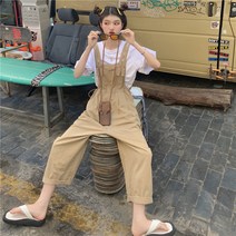 두줄 어깨끈 허리 스트링 면 멜빵 바지 점프 수트 와이드 팬츠 루즈핏 통 바지 꾸안꾸 데일리룩