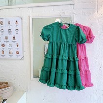 아동 여아 자매 커플룩 바캉스룩 프릴 체크 롱원피스 캉캉 치마 2색