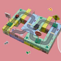 2in1 교통도로놀이 집짓기 쌓기 종이 벽돌 블럭30p 스트레스해소 벽돌놀이 협동