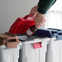 3컬러 튼튼한 대형 3단 분리수거함, 슬림펌 핸들쓰레기통(네이비)30L, 1개