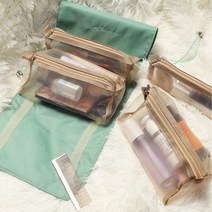 파우치 4 in 1 화장품 가방 여성 화장품 가방 접이식 나일론 가방 로프 메이크업, 초록
