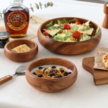 아카시아 통원목 캠핑식기 나무그릇 샐러드볼 홈카페 원형 우드볼 5size, 소