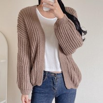 제이에프앤씨 여성용 벌룬소매 루즈핏 니트 숄 가디건
