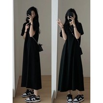 여성 반팔 여름 롱 원피스 데일리 라운드 기본 무지 드레스