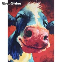 보석 구슬 십자수 전체 사각형 그림 암소 5d 자수 동물 사진 모조 모자이크 홈 장식, 원형 드릴 60x80cm