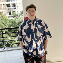 남성용 빅사이즈 남방 하와이안 오버핏 반팔 셔츠