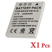 니콘 EN EL8 배터리 CLPIX P1 P2 L1 L2 S1 S2 S3 S4 S5 S6 S7 S8 S9 1400mAh, 01 1 Pcs Battery