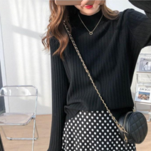 베러댓걸 여성용 가을 간절기 기본 세로라인 줄무늬 반하이넥 니트