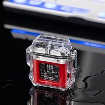 [투명터보라이터] 새로운 야외 방풍 방수 터보라이터 더블 플라즈마 라이터 투명 바디 USB 캠핑 남성용 선물, 빨간