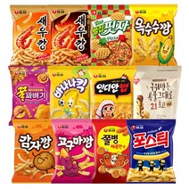 [블루존] 인기과자12종C세트(새우깡+매운새우깡+벌집핏자+옥수수깡+꿀꽈배기+바나나킥+인디안밥+포스틱+감자깡+고구마깡+쫄병매콤+곡물21), 1세트