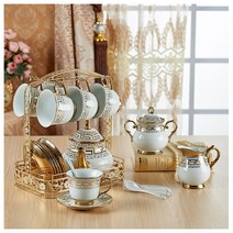 Z3JC 220ml 유럽풍 빈티지 커피잔 세트, 길상3호6컵접시+선반(선물세트)