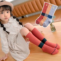 뿜뿜삭스 여아용 오리 자수 컬러 니삭스 종아리 장목 양말 E54 3켤레 세트