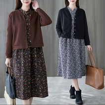 막스 라인 잔꽃 원피스+세미 가디건 세트