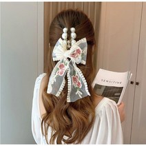 루즈루나 루브르 진주 헤어핀 쉬폰 올림머리 반머리 리본집게핀