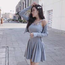 SB 여성오프숄더끈크로스플레어원피스긴소매가디건세트
