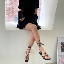 발목 끈 스트랩 레이스업 샌들