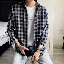 남자 플레인 체크패턴 베이직 기본핏 남방 셔츠