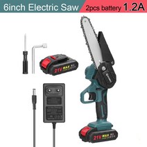 충전식전기톱휴대용 충전식 목공 전기 톱 21V 6 인치 나무 쪼개기 정원 과수원 한 손 사용 전동공구 원, 06 1.2A 2pcs battery_02 EU