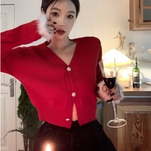 크리스마스 새해 뽀글이 소매 스웨터 여동 고급감 크롭 쇼트 니트 카디건 코트 작은 키 상의