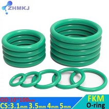 오링 FKM O 링 씰 개스킷 CS 3.1mm 3.5mm 4mm 5mm 녹색 불소 고무 스페이서 내유성 와셔 원형 외경 10 ~ 100mm579293, OD100mm-1Pc, CS 5mm