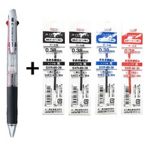 유니 제트스트림 0.38mm 3색 볼펜 (SXE3-400-38) 1개 + 리필심4개, 투명(T) 1개 + 리필4개(흑2청1적1)