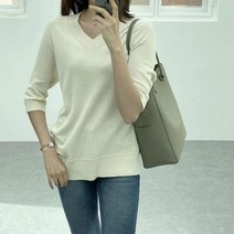바보사랑 여자 브이넥 데일리 금사 니트 무지 티셔츠.옷자락(무료배송)