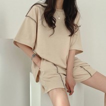 [하미니네] 여름 여성 반팔 반바지 트레이닝복 세트 캐주얼 루즈핏 스타일