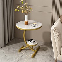 대리석 미니 스타벅스 엄정화 1인 식탁 소파옆 테이블, 1단 블랙 프레임  흰색 대리석 45