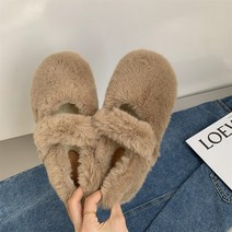 패딩슈즈 방한슬리퍼 슬립온 겨울용 털 기모 신발 방한화 메리 제인 푹신한 코튼 슬리퍼 여성용 겨울 의류
