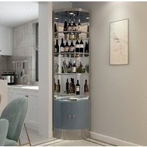 북유럽 양주장 골드 엔틱 양주 코너 장식장 위스키 진열장, 실버화이트(그레이캐비닛+유리도어+라이트포함)