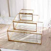 골드 프레임 사각 유리 보석함 (4size), S