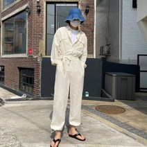 로웬 오버핏 여름 고급 린넨 벨트 점프 수트_(4color)