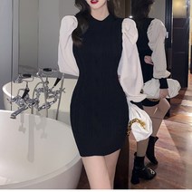 넷투넷코리아 여성 니트 미니원피스 슬림핏 기본 무지 데일리룩