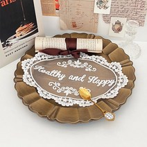 해피 레터링자수 레이스 테이블매트 화이트패브릭 매트