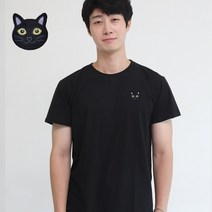 멋지군 코오롱 쿨론 기능성 빅사이즈 고양이 자수 반팔 티셔츠