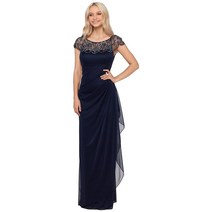 XSCAPE 청키 비즈 롱 시어 매트 저지 사이드 로치 드레스