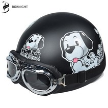 Boknight 오토바이 헬멧 레트로 헬멧 배터리 자동차 남성과 여성 사계절 유니버설 하드 모자 헬멧, 검은 개
