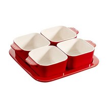 스타우브아시아볼 DAUB Set of 3 Ceramic Tapas 5 Dip Bowls Square Cherry Red 19 x cm130048, 단일사이즈