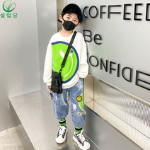 셀럽당 소년용 래글런 후드 청바지 세트 주니어 스마일 캐쥬얼 상하복