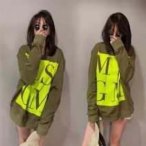 (랑맘) 여성복 스타일카키 오버핏 티셔츠 봄 가을 티셔츠 롱티 박스티