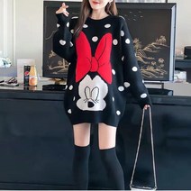 여성용 도트 니트 스웨터 미키 루즈핏 풀오버 빅사이즈 가을 겨울